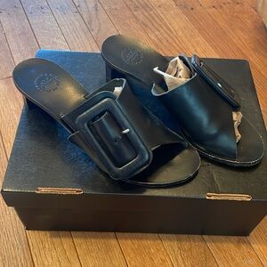 ATP Atelier 38 big buckle black leather heeled slide